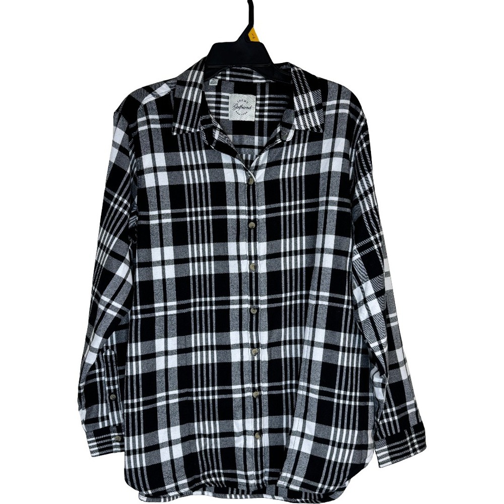 Jachs Girlfriend Womens XL Black‎ White Plaid Button Down Shirt Long Sleeve
